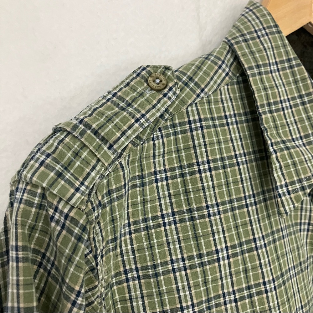 English Laundry Hand Sewn Green & Blue Plaid Button Shirt with Epaulets, - L - Picture 5 of 7